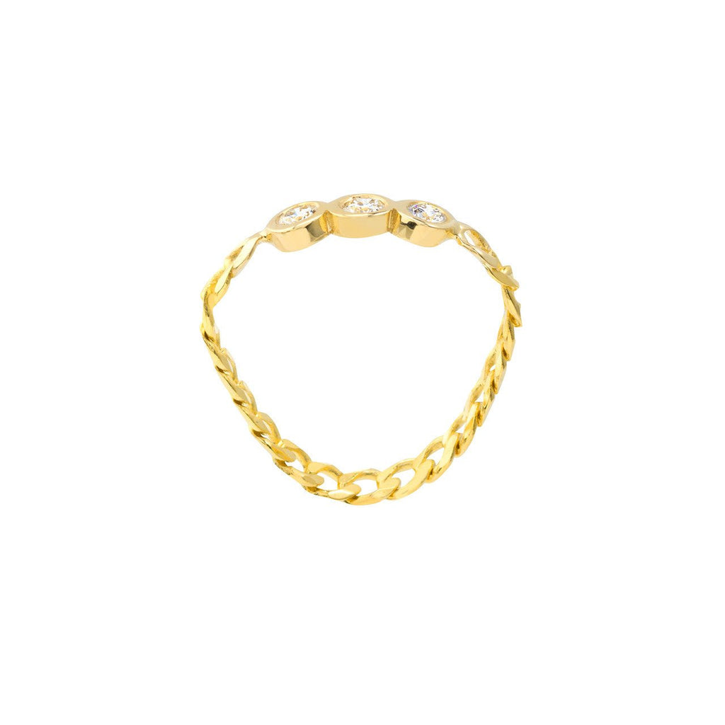 14K Gold Trio Diamond Curb Chain Ring