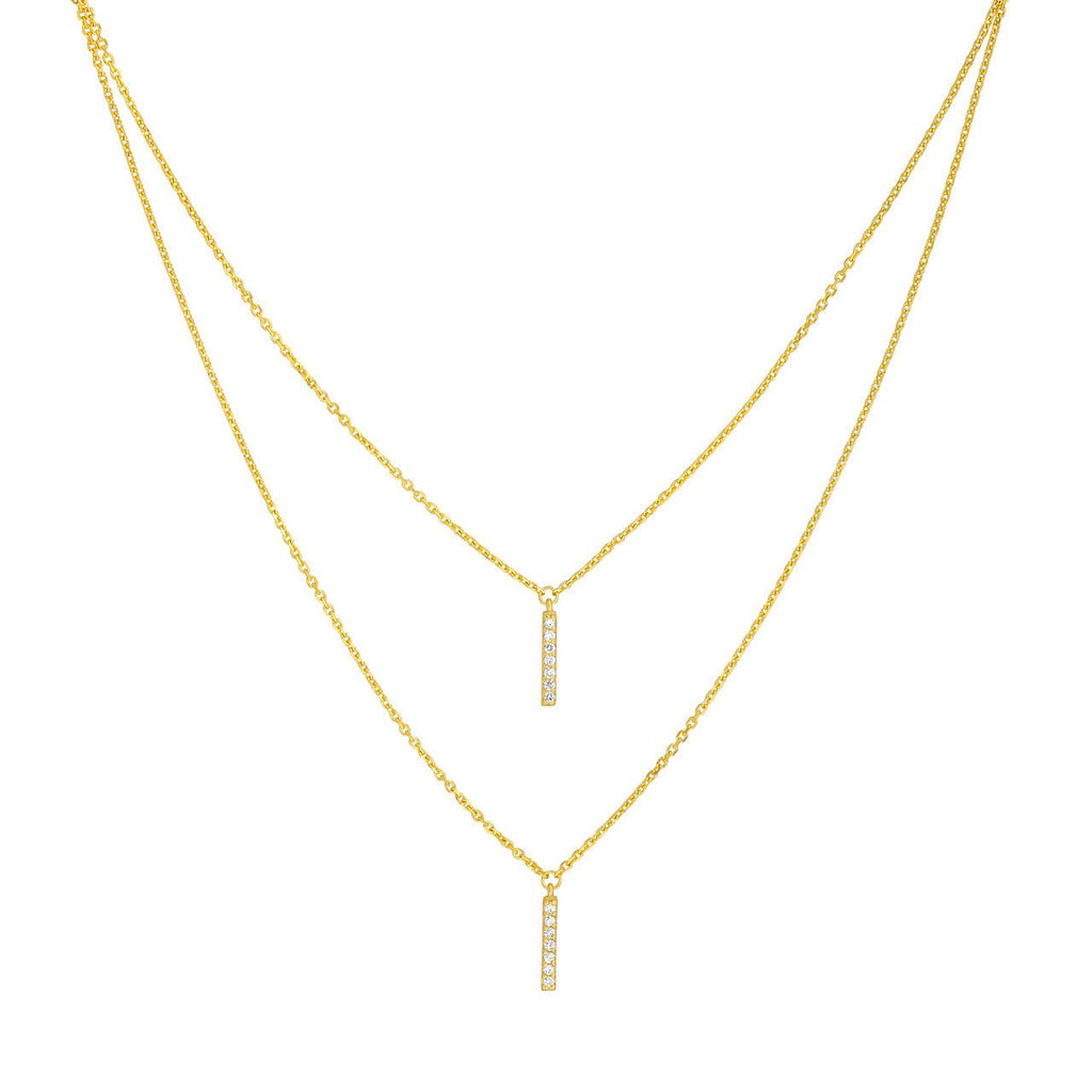 14K Gold Layered Diamond Vertical Bar Pendant Necklace