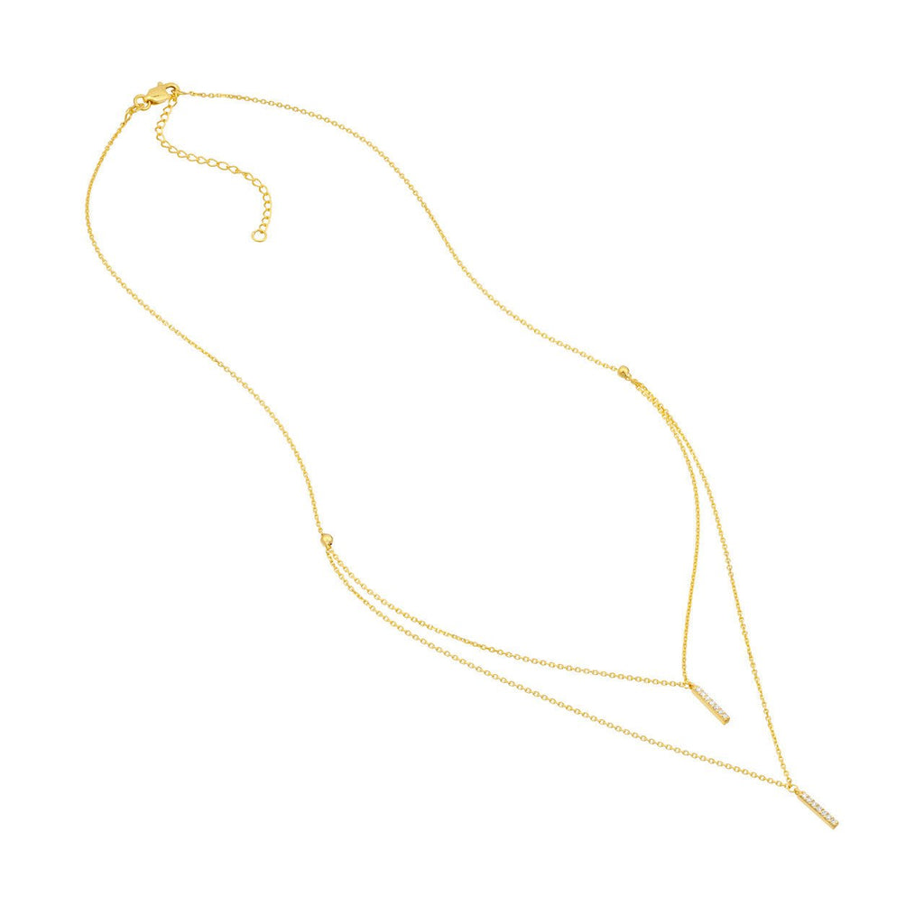 14K Gold Layered Diamond Vertical Bar Pendant Necklace