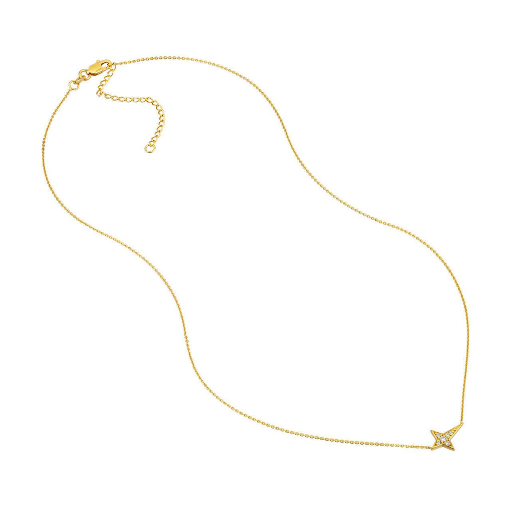 14K Gold Diamond Tapered Cross Pendant Necklace