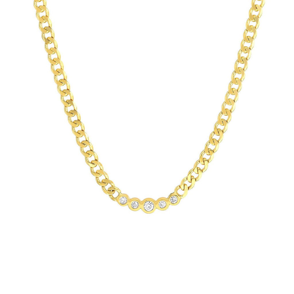 14K Gold Graduated Diamond Bezel Curb Chain Necklace