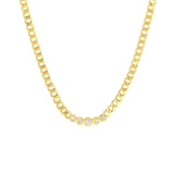 14K Gold Graduated Diamond Bezel Curb Chain Necklace