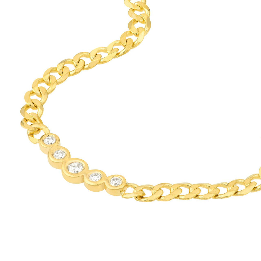 14K Gold Graduated Diamond Bezel Curb Chain Necklace
