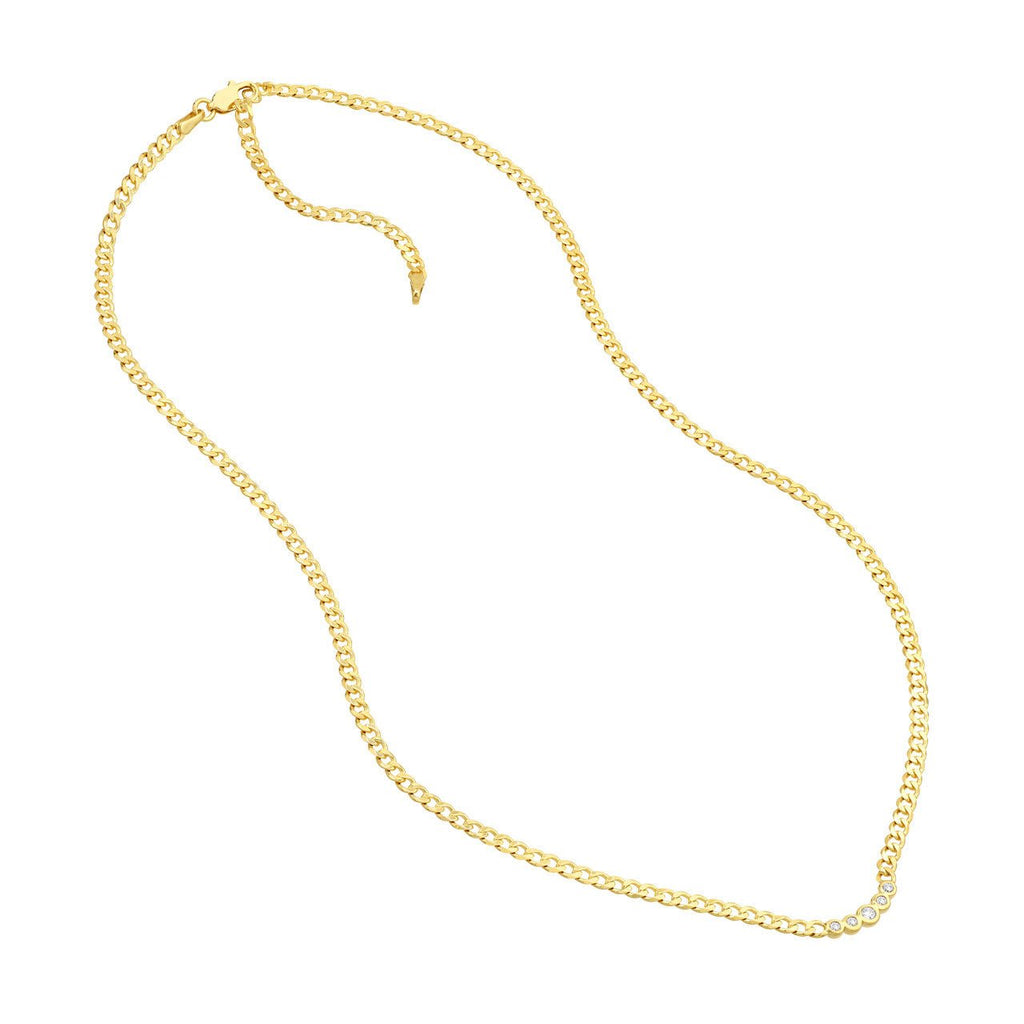14K Gold Graduated Diamond Bezel Curb Chain Necklace