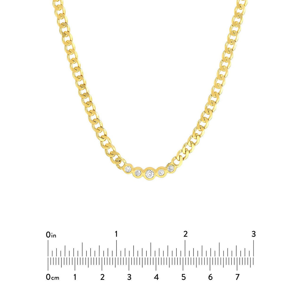 14K Gold Graduated Diamond Bezel Curb Chain Necklace
