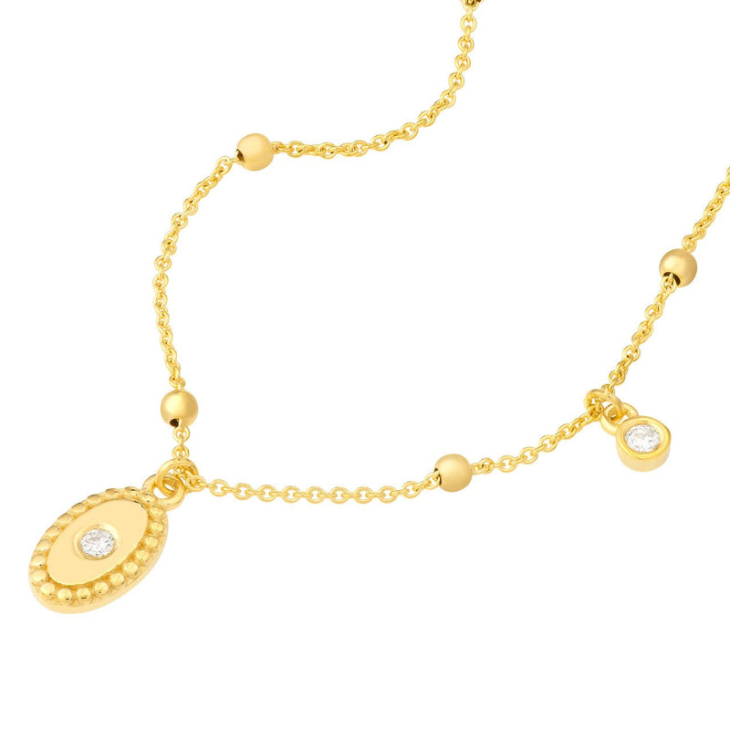 14K Gold Diamond Oval Bead Frame Pendant Necklace