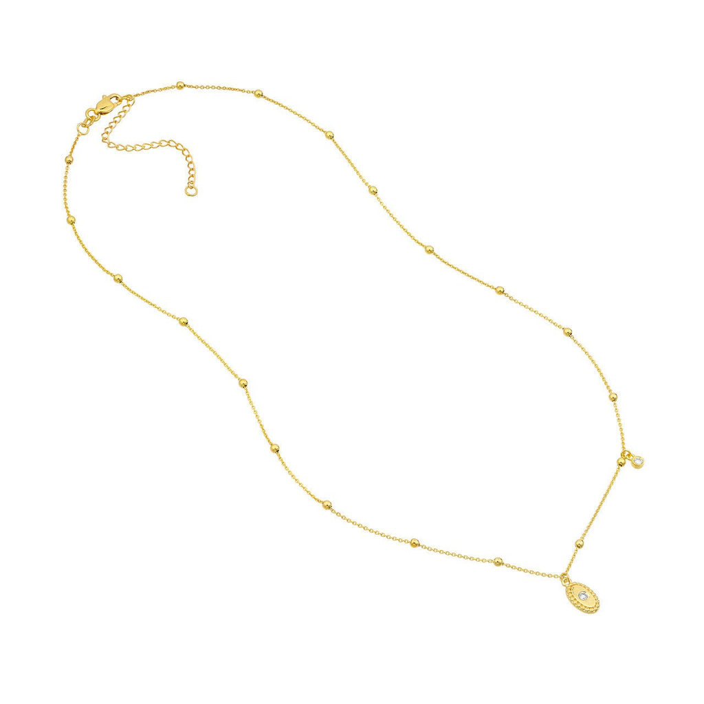 14K Gold Diamond Oval Bead Frame Pendant Necklace