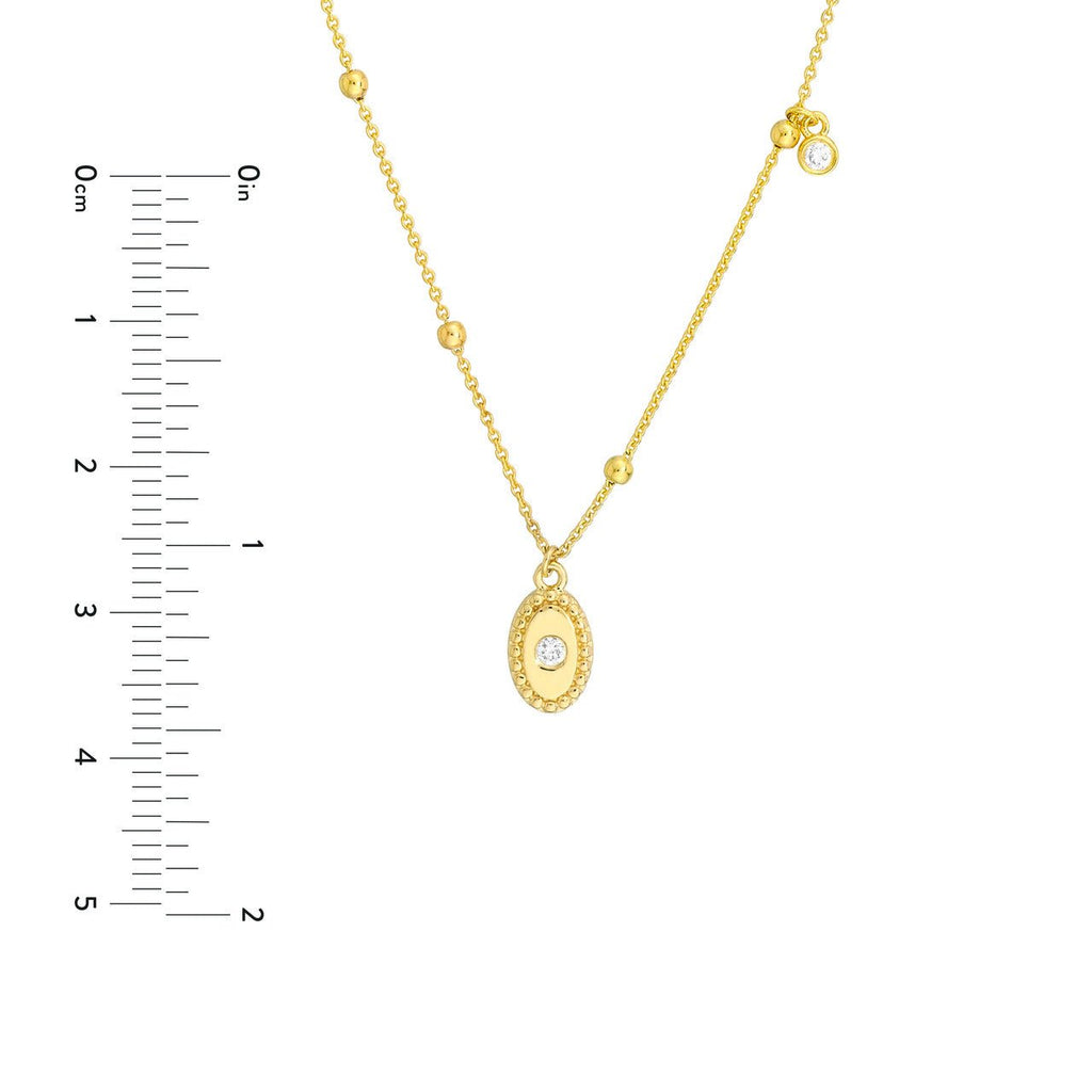 14K Gold Diamond Oval Bead Frame Pendant Necklace
