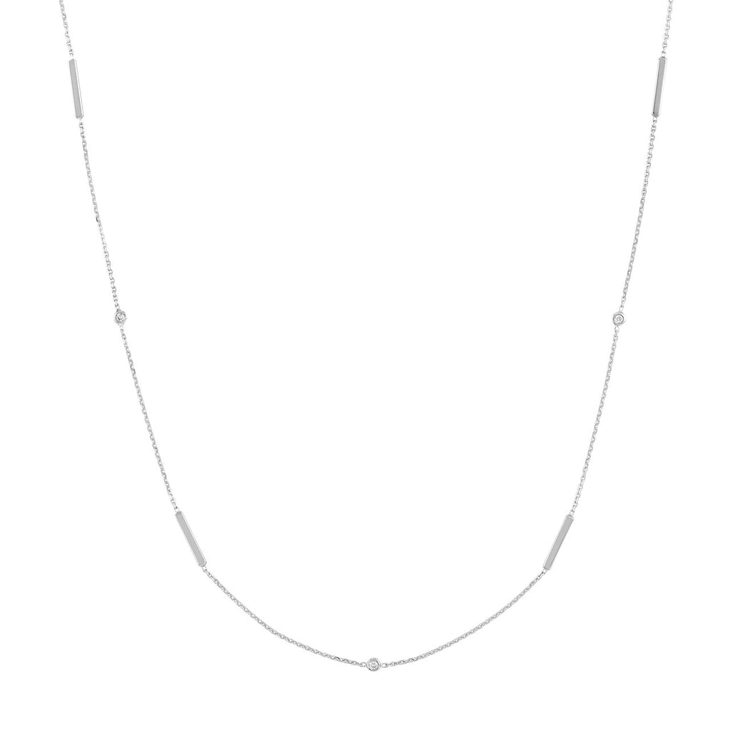 14K Gold Diamond Bezel and Bar Necklace
