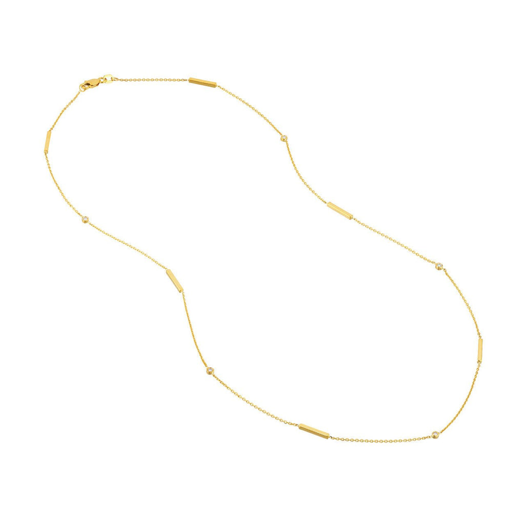 14K Gold Diamond Bezel and Bar Necklace