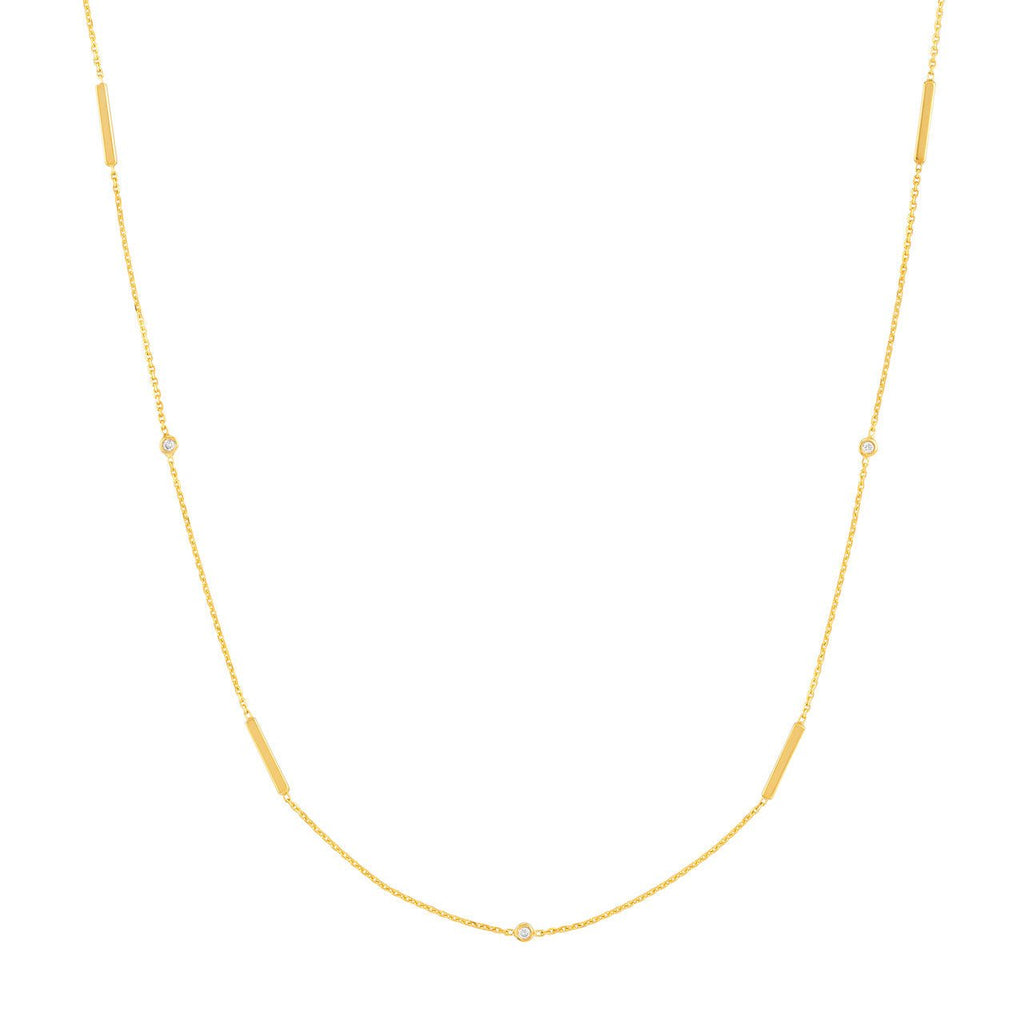 14K Gold Diamond Bezel and Bar Necklace