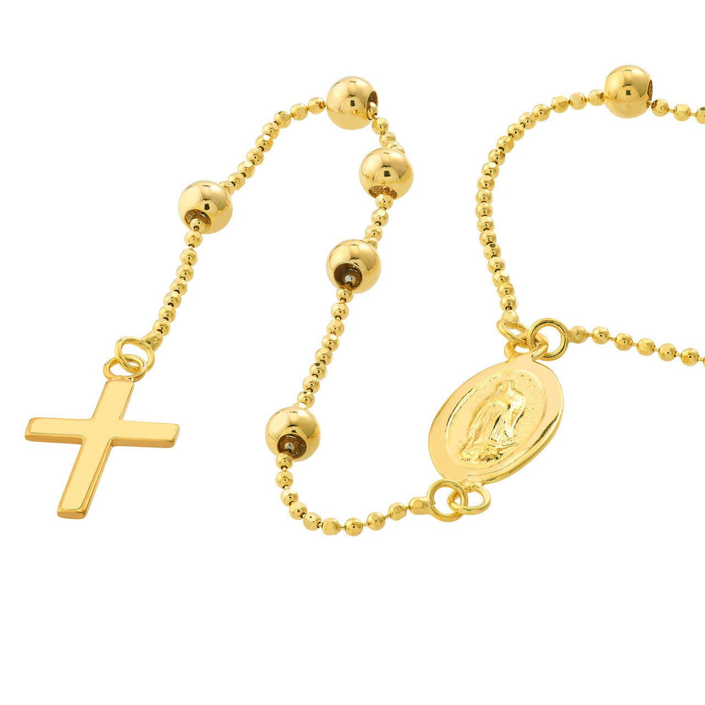 14K Gold Virgin Mary with Cross Beaded Necklace