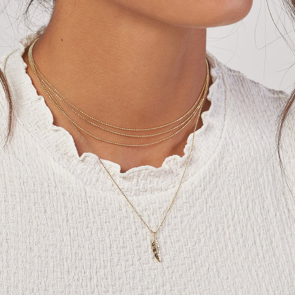 14K Gold Feather Pendant Necklace