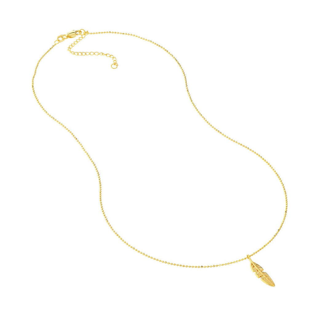 14K Gold Feather Pendant Necklace