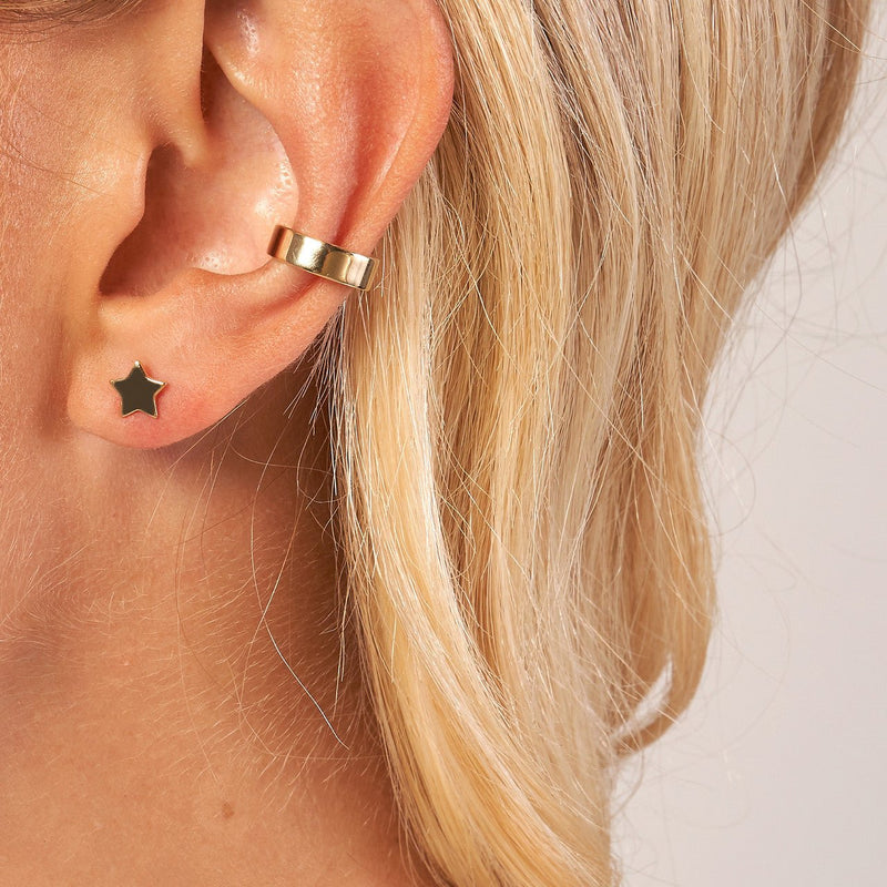 14K Gold Squared Huggie Earrings