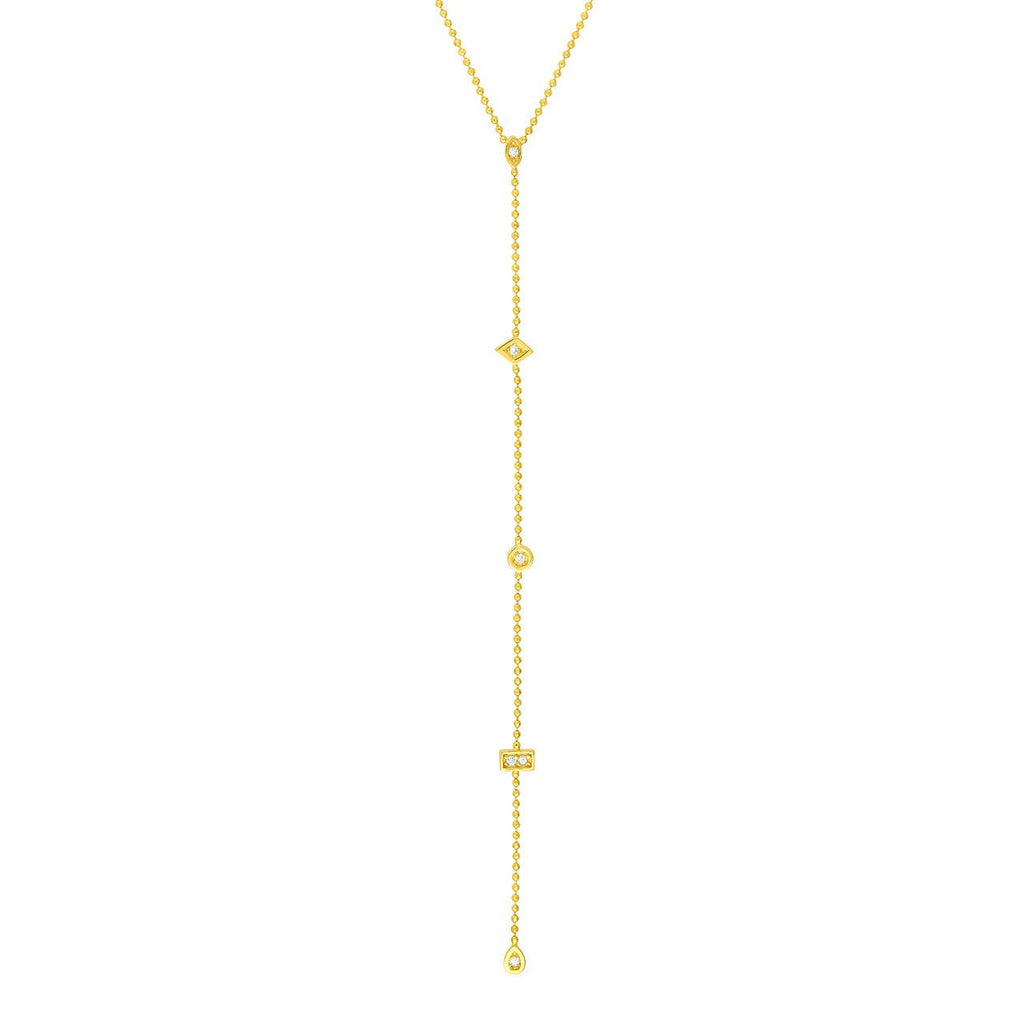 14K Gold Diamond Multi Shape Charms Y-Necklace
