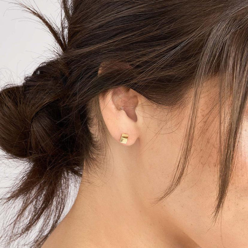 14K Gold Mini Cube Stud Earrings