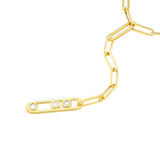 14K Gold Diamond Paper Clip Bezel Trio Lariat Necklace