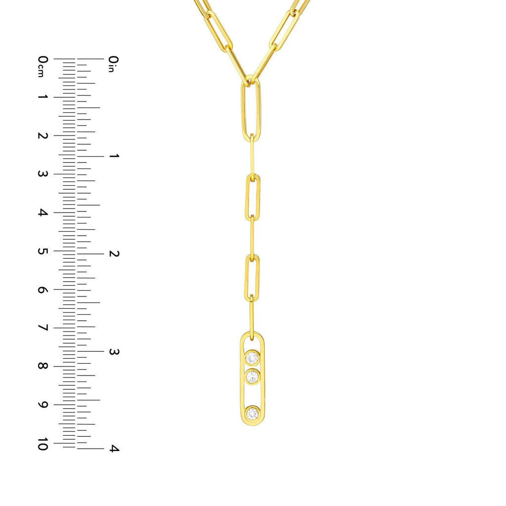 14K Gold Diamond Paper Clip Bezel Trio Lariat Necklace