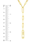 14K Gold Diamond Paper Clip Bezel Trio Lariat Necklace