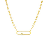14K Gold Diamond Bezel Paper Clip Pendant Necklace