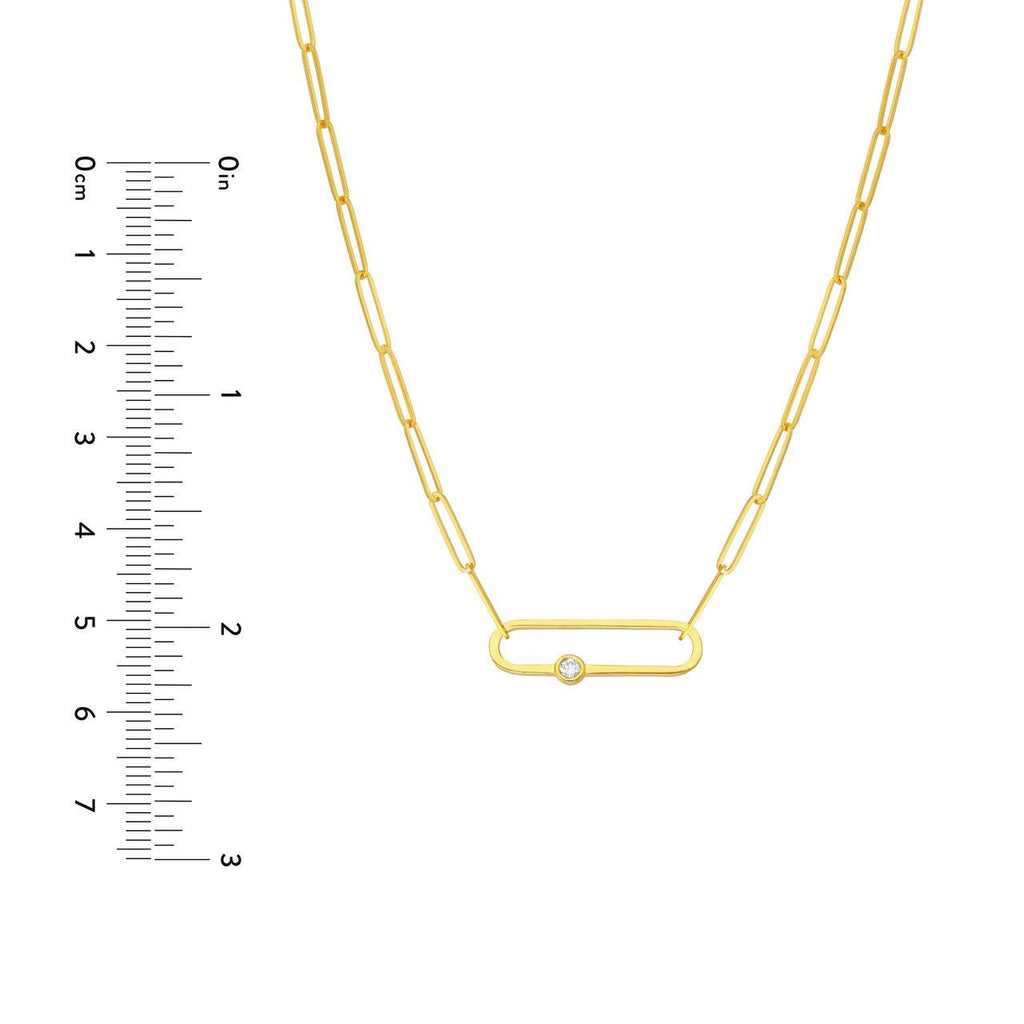 14K Gold Diamond Bezel Paper Clip Pendant Necklace