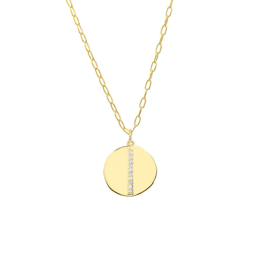 14K Gold Diamond Organic Disk Pendant Necklace
