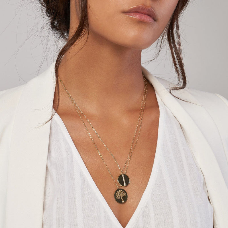 14K Gold Diamond Organic Disk Pendant Necklace