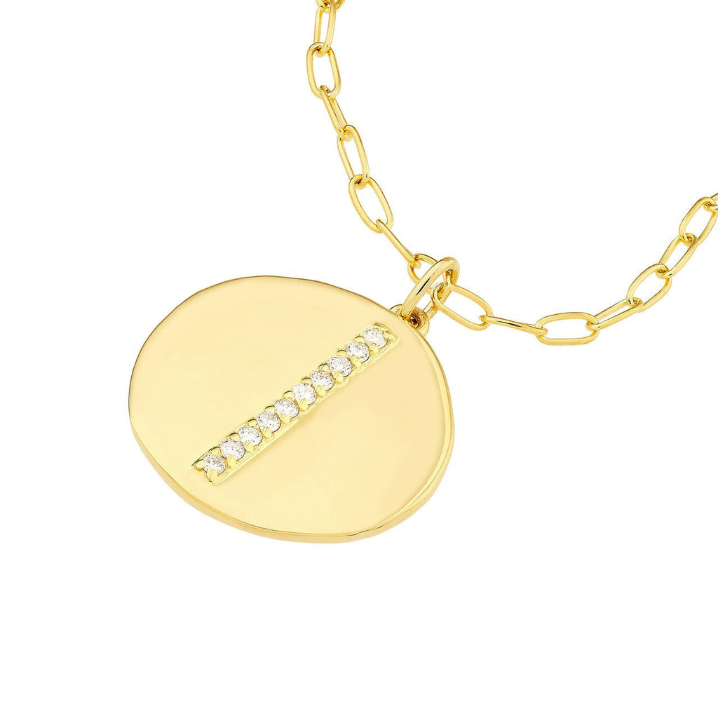 14K Gold Diamond Organic Disk Pendant Necklace
