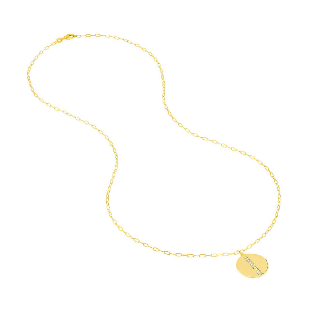 14K Gold Diamond Organic Disk Pendant Necklace