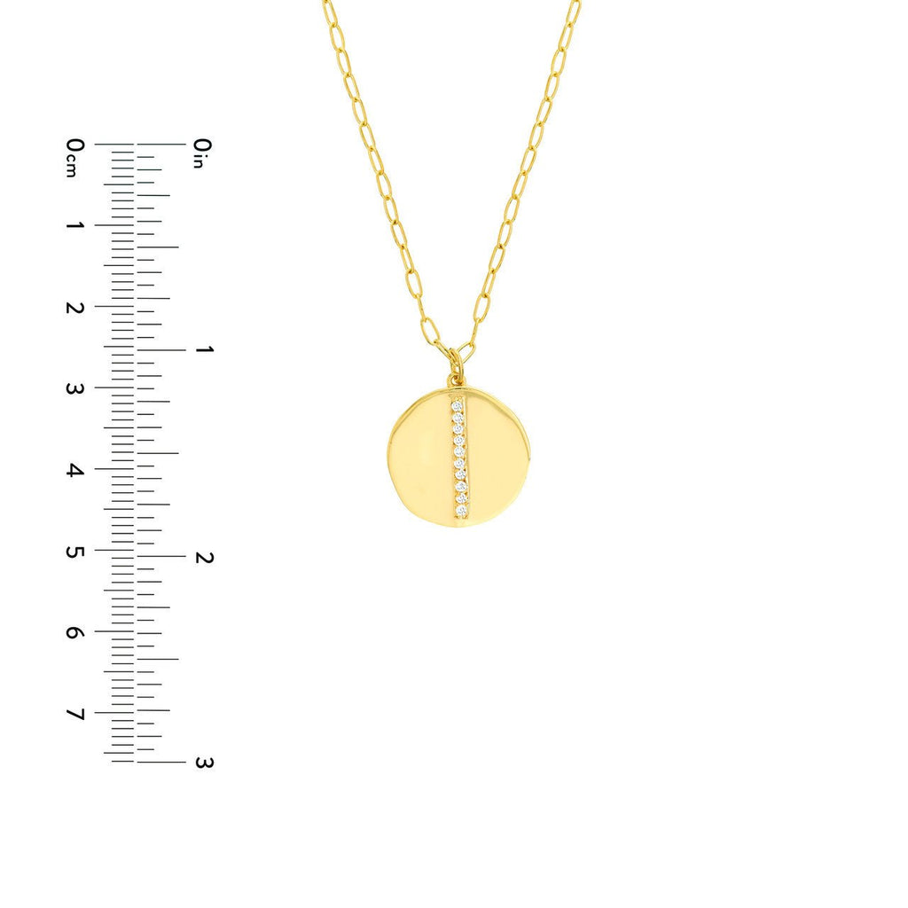 14K Gold Diamond Organic Disk Pendant Necklace