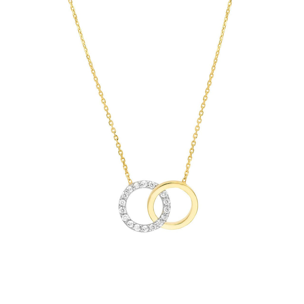 14K Two-Tone Diamond Linked Ring Pendant Necklace