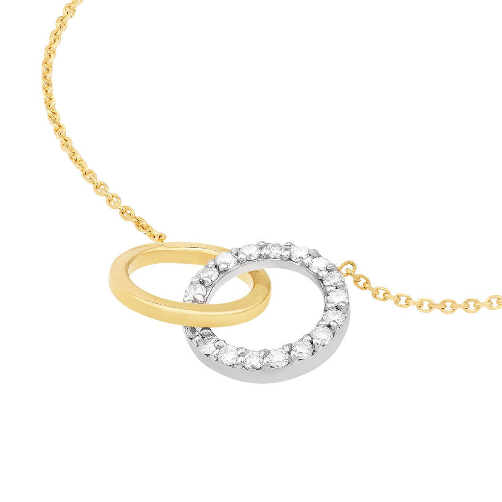 14K Two-Tone Diamond Linked Ring Pendant Necklace