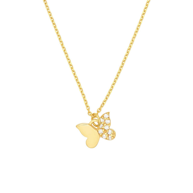 14K Gold Half Diamond Butterfly Pendant Necklace