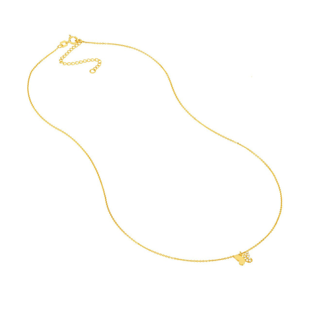 14K Gold Half Diamond Butterfly Pendant Necklace