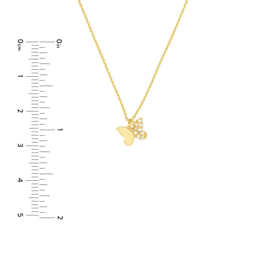 14K Gold Half Diamond Butterfly Pendant Necklace