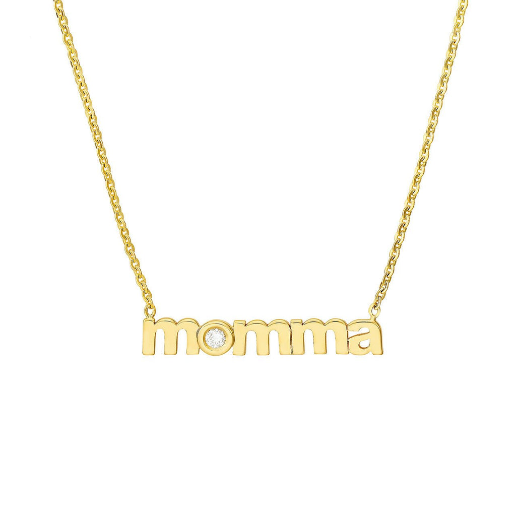 14K Gold Lowercase Diamond Momma Necklace