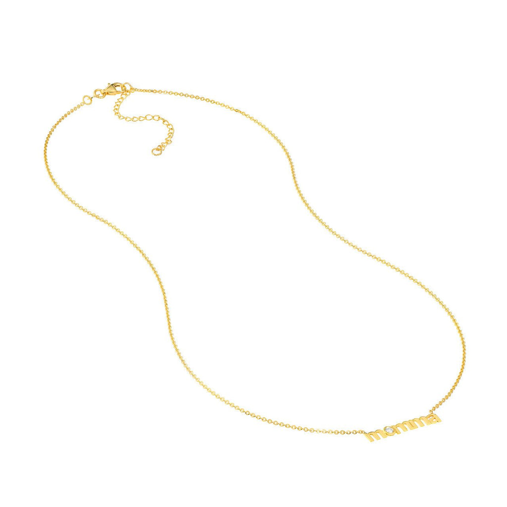 14K Gold Lowercase Diamond Momma Necklace
