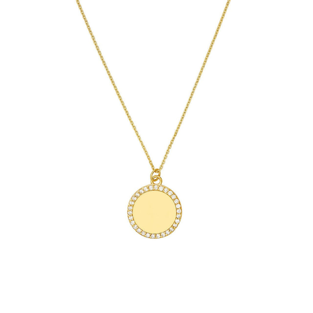 14K Gold Diamond Framed Disk Pendant Necklace