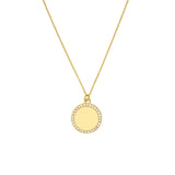 14K Gold Diamond Framed Disk Pendant Necklace
