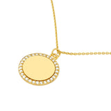 14K Gold Diamond Framed Disk Pendant Necklace
