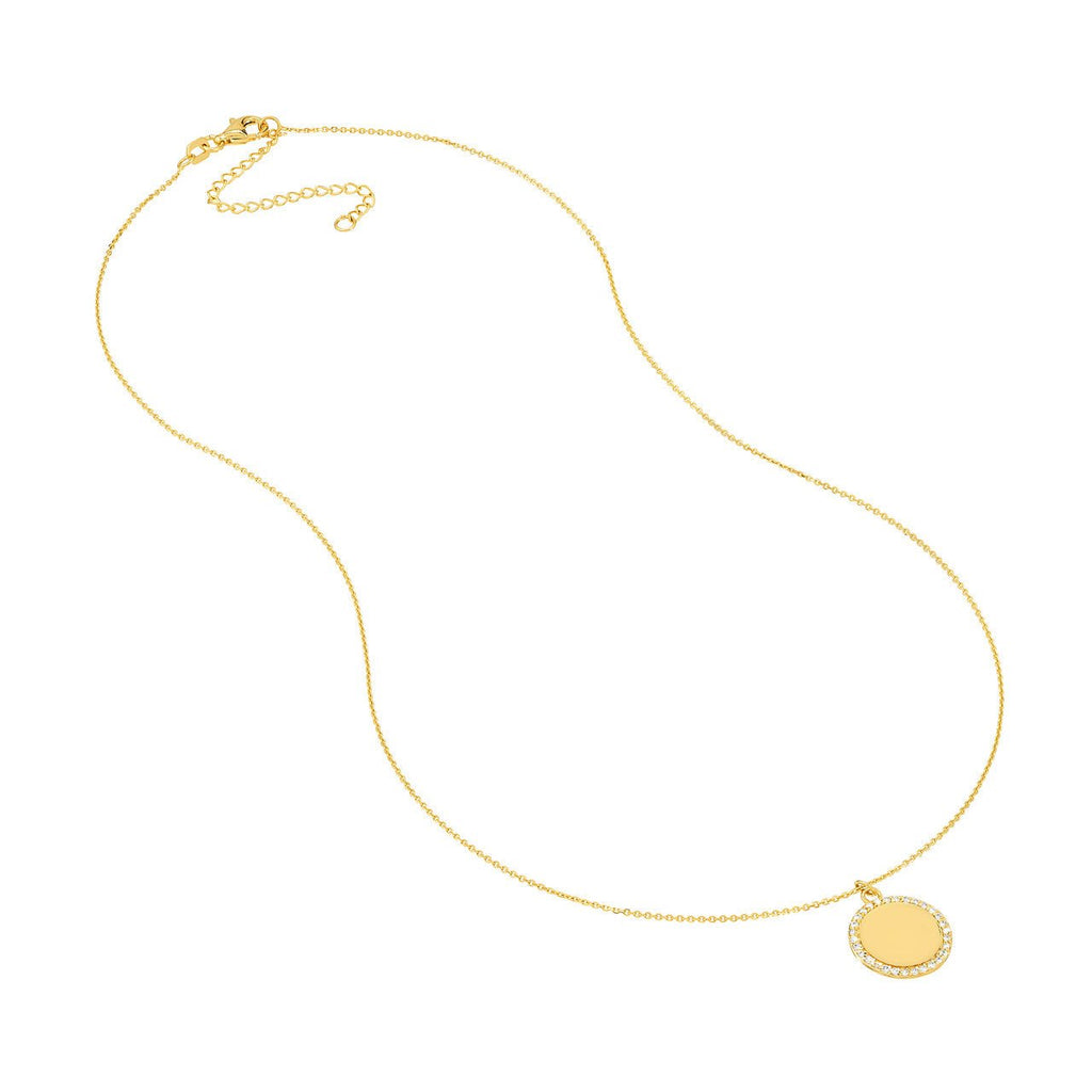 14K Gold Diamond Framed Disk Pendant Necklace