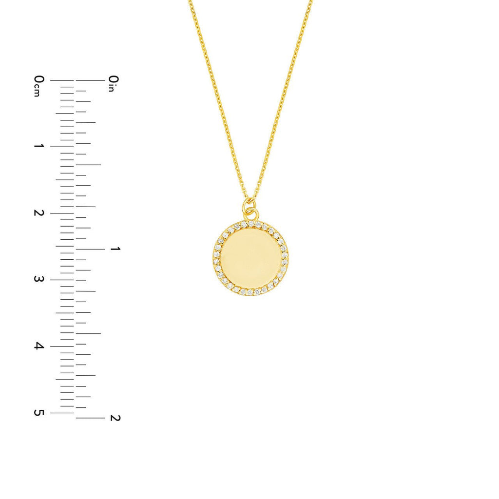 14K Gold Diamond Framed Disk Pendant Necklace