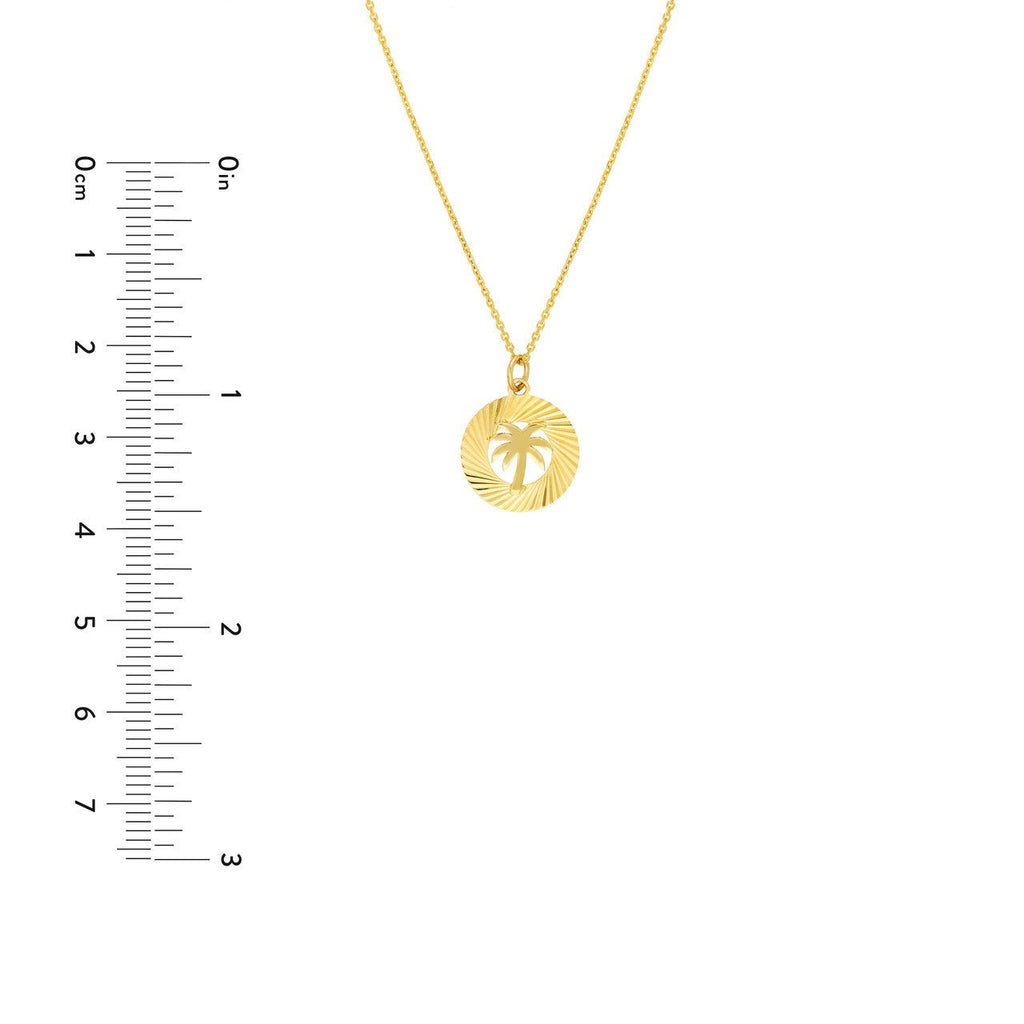 14K Gold Fluted Palm Tree Disc Pendant Necklace