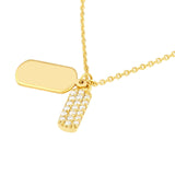 14K Gold Mini Double Dog Tag Diamond Pendant Necklace