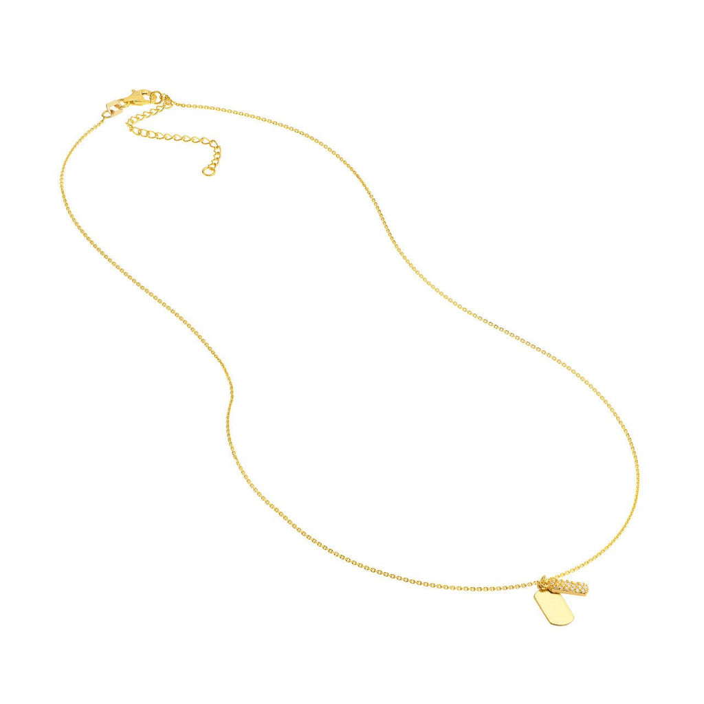 14K Gold Mini Double Dog Tag Diamond Pendant Necklace