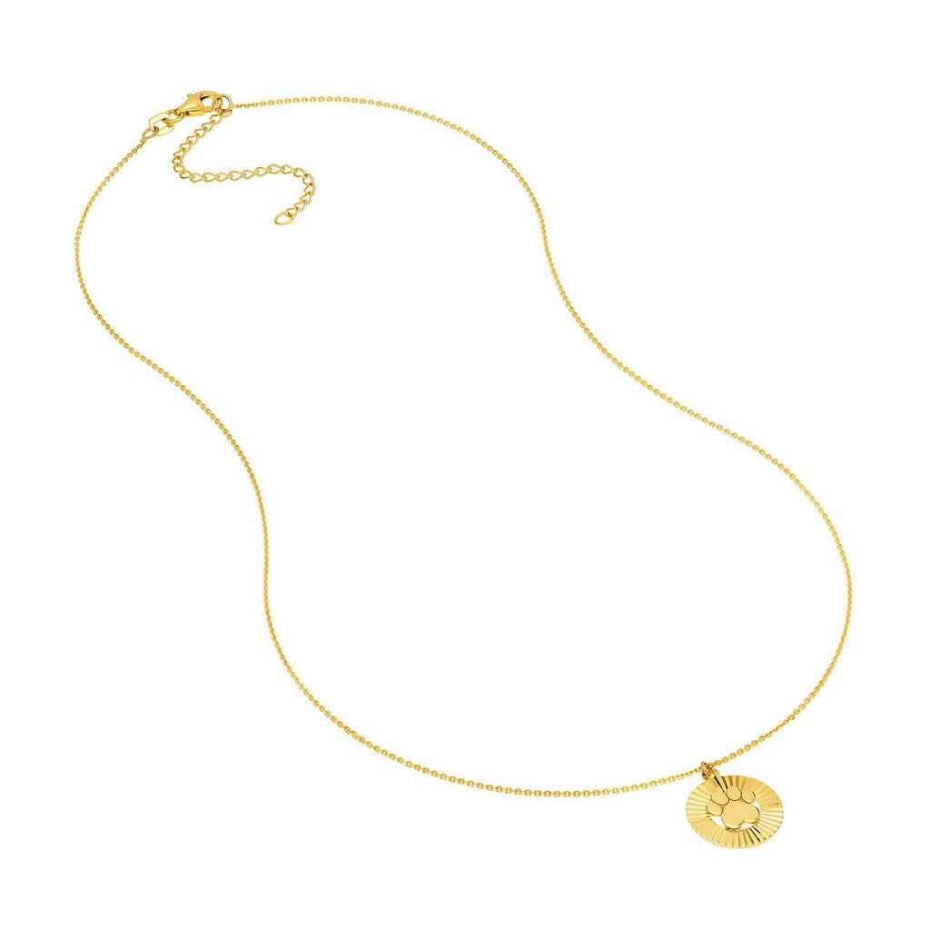 14K Gold Fluted Paw Disc Pendant Necklace