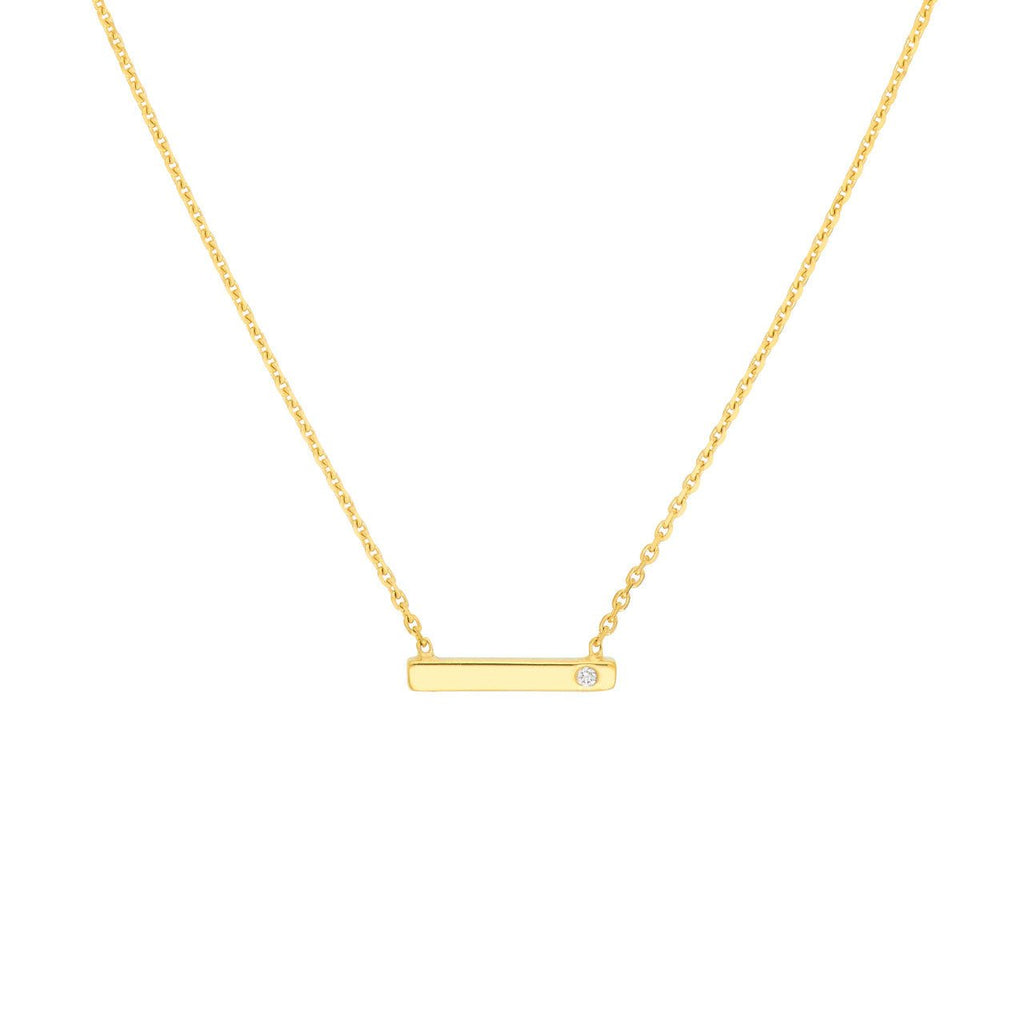 14K Gold Diamond Staple Pendant Necklace