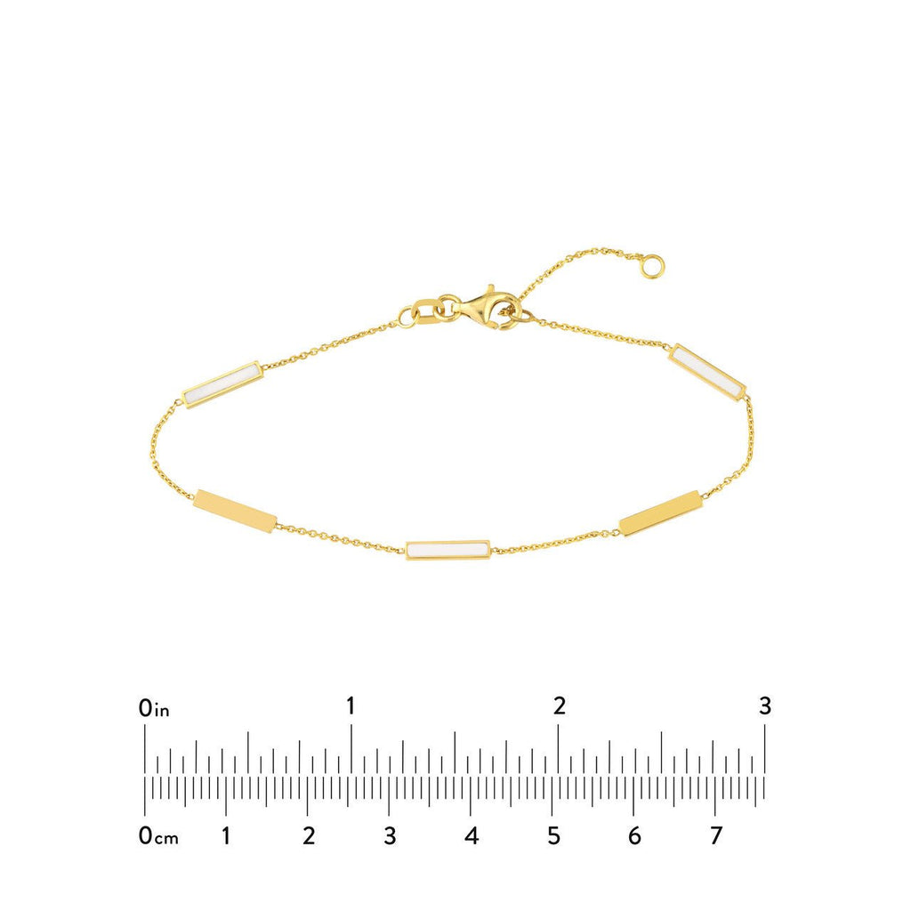 14K Gold White Enamel Alternating Bar Bracelet