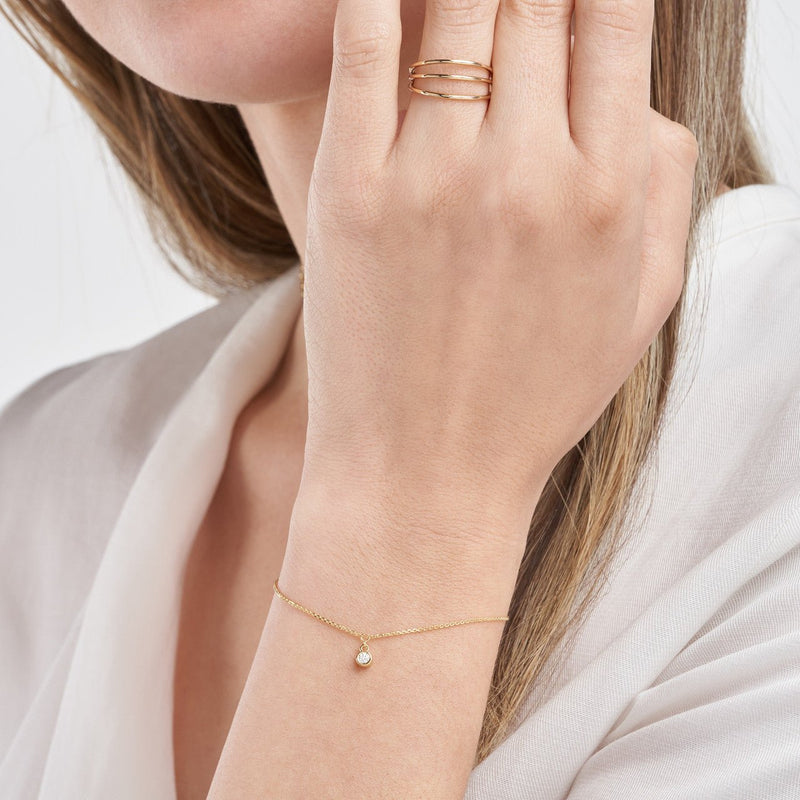 14K Gold Single Diamond Bezel Charm Bracelet